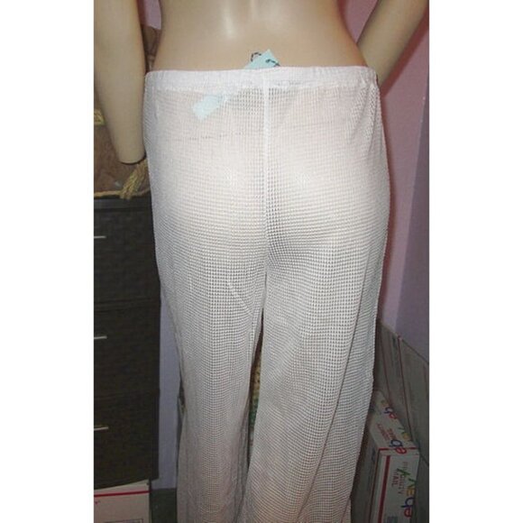 Ellen Weaver Sheer Crochet Beach Pants Coverup High Rise Fishnet Resortwear Boho - Picture 6 of 10
